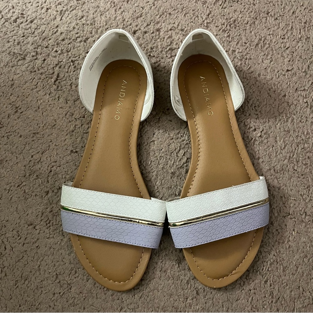 Andiamo sz 10W White and Purple Slip On Sandals